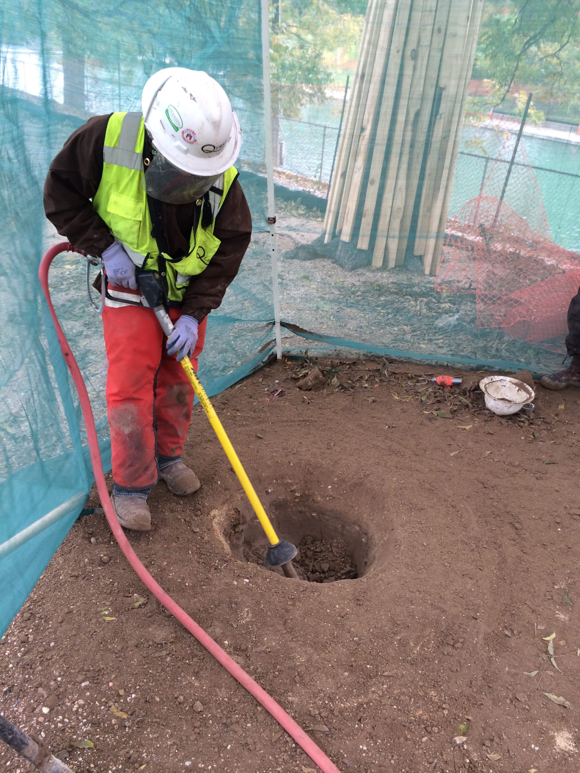 Air-Spade root excavation at construction site in Austin